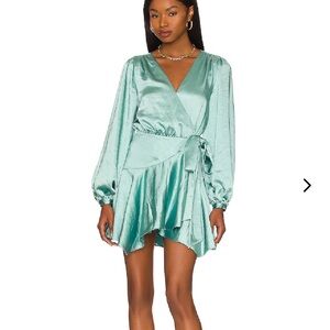 Lovers + Friends Kayleigh Satin Teal Wrap Dress